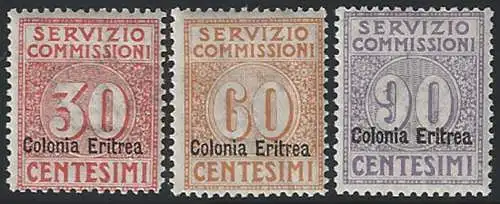 1916 Eritrea Commission service 3v. MNH Sassone n. 1/3