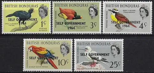 1964 British Honduras New Constitution birds 5v. MNH SG n. 217/21