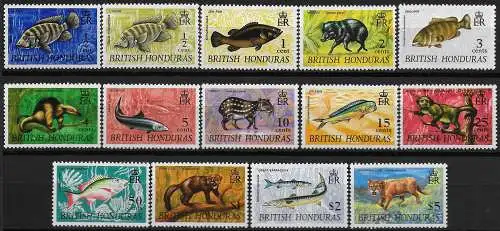 1968 British Honduras wildlife 14v. MNH SG n. 256/267