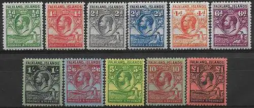 1929-37 Falkland Islands George V 11v. MH SG n. 116/26