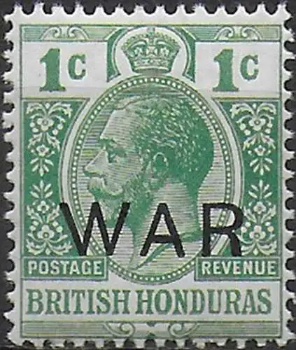 1918 Bitish Honduras 1c. WAR yellow-green MNH SG n. 119a