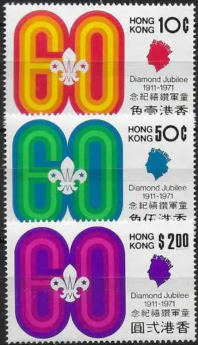 1971 Hong Kong 60th Scouts Jubilee 3v. MNH SG n. 270/72