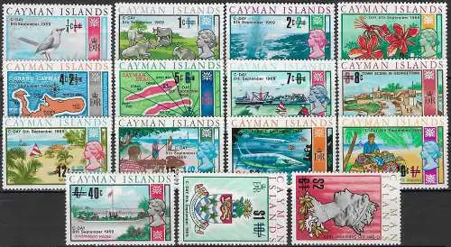 1969 Cayman Islands decimal currency surch 15v. MNH SG n. 238/252
