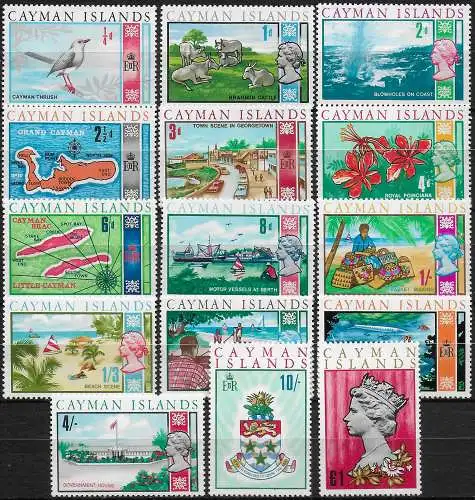 1969 Cayman Islands Pictorial 15v. MNH SG n. 222/36