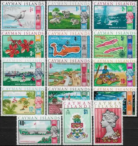 1970 Cayman Islands decimal currency 15v. MNH SG n. 273/87