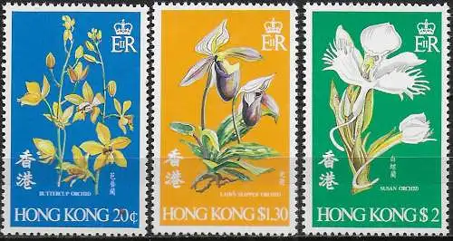 1977 Hong Kong Orchids 3v. MNH SG n. 368/70