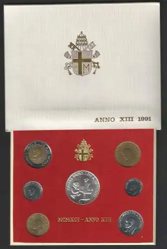 1991 Vaticano Mint divisional set 7 coins FDC-BU