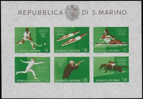 1960 San Marino Rome Olympic Games MS variety MNH Sassone n. 21d