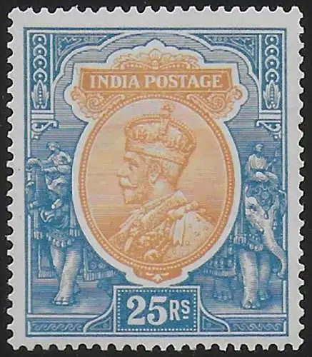 1928 India George V 25r. orange and blue MNH SG n. 219w
