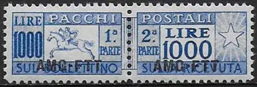 1954 Trieste A parcel post stamp Lire 1.000 bc MNH Sassone n. 26/I