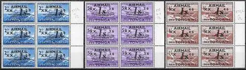 1969 Tonga Emergency Provisional block of 6 variety MNH SG n. 277/79a+b