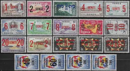 1968 Tonga various stamps surch 19v. MNH SG n. 228/42+O22/O25