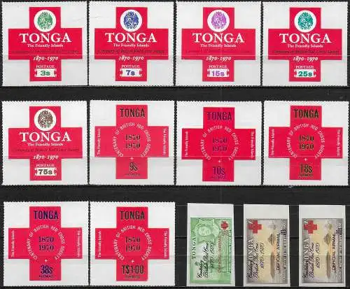1970 Tonga Centenary of British Red Cross 13v. MNH SG n. 335/44+O55/O57