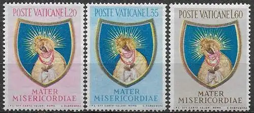 1954 Vaticano Marian Year 3v. MNH Sassone n. 189/91