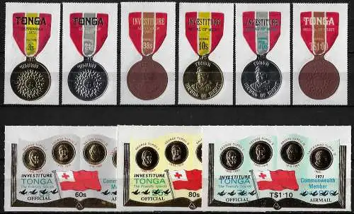 1971 Tonga Tongan Medals of Merit 9v. MNH SG n. 377/82+O70/O72