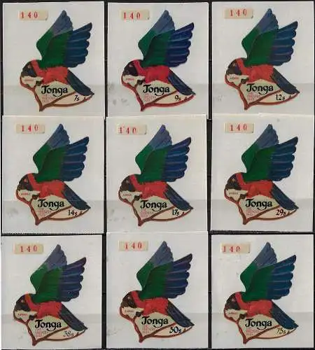 1974 Tonga Red Shining Parrot airmail 10v. MNH SG n. 479/87