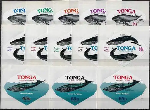 1977 Tonga Whale Conservation 13v. MNH SG n. 628/37+O160/O162
