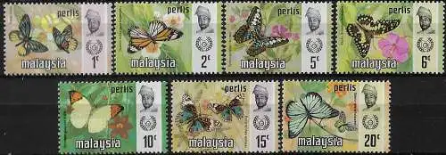 1971 Perlis Malaysia butterflies 7v. MNH SG n. 48/54