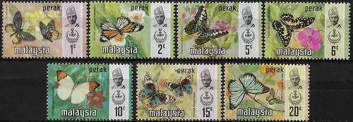 1971 Perak Malaysia butterflies 7v. MNH SG n. 172/78