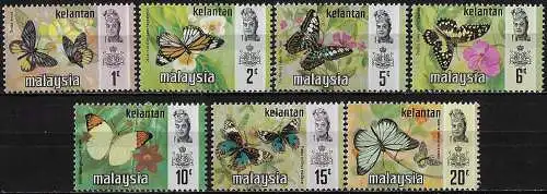 1971 Kelantan Malaysia butterflies 8v. MNH SG n. 112/18