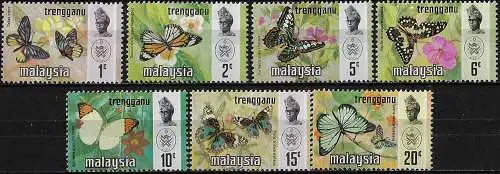 1971 Trengganu Malaysia butterflies 7v. MNH SG n. 110/16