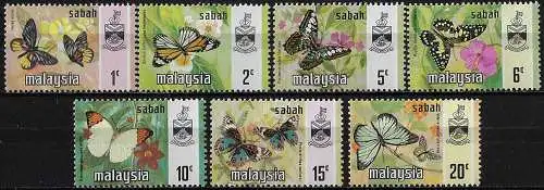1971 Sabah Malaysia butterflies 8v. MNH SG n. 432/38