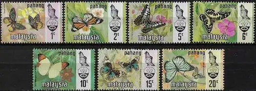 1971 Pahang Malaysia butterflies 7v. MNH SG n. 96/102