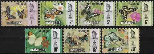 1971 Selangor Malaysia butterflies 7v. MNH SG n. 146/52