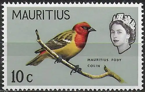 1965 Mauritius 10c. Mauritius Fody Wmk inverted MNH SG n. 321w