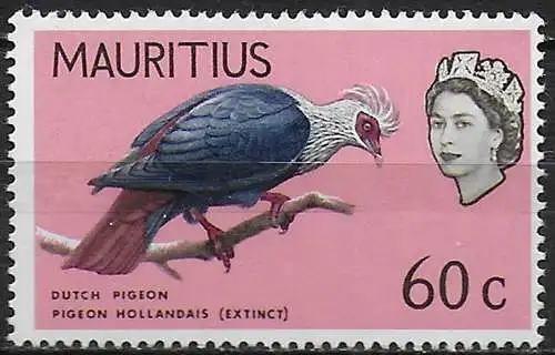 1968 Mauritius 60c. Mauritius Blue Pigeon Wmk inverted MNH SG n. 374w