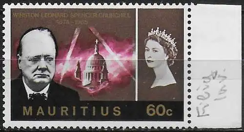 1966 Mauritius 60c. Churchill Commemoration Wmk inverted MNH SG n. 338w