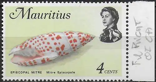 1969 Mauritius 4c. Episcopal Mitre Wmk right of CA MNH SG n. 384w