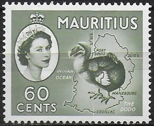 1958 Mauritius 60c. Dodo and Map bronze-green MNH SG n. 302a