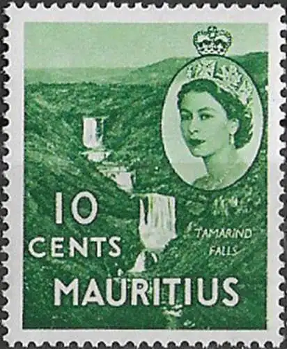 1955 Mauritius 10c. Tamarind Falls yellowish green MNH SG n. 297a