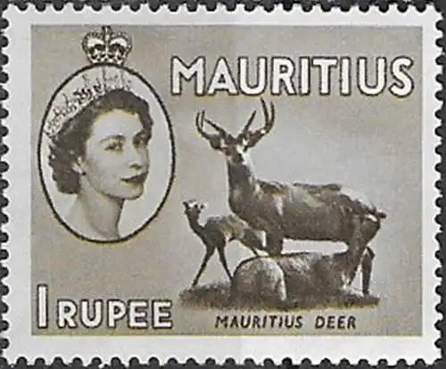 1957 Mauritius 1r. Timor Deer deep grey-brown MNH SG n. 303a