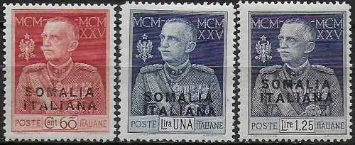 1925-26 Somalia Silver Jubilee p.13½ MNH Sassone n. 70/72