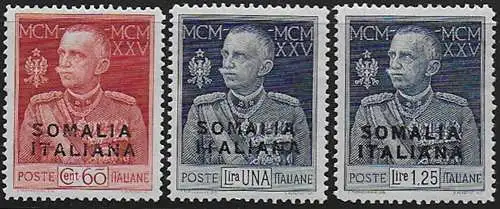 1925-26 Somalia VE III Silver Jubilee 3v. bc MNH Sassone n. 70/72