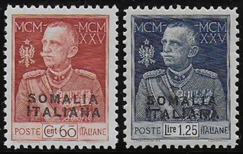 1925-26 Somalia VE III Silver Jubilee p.11 2v. bc MNH Sassone n. 67+69