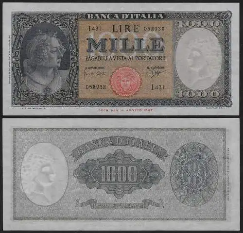 1961 Italia Lire 1.000 Bust of Italy SUP Rif. Gigante BI 54E