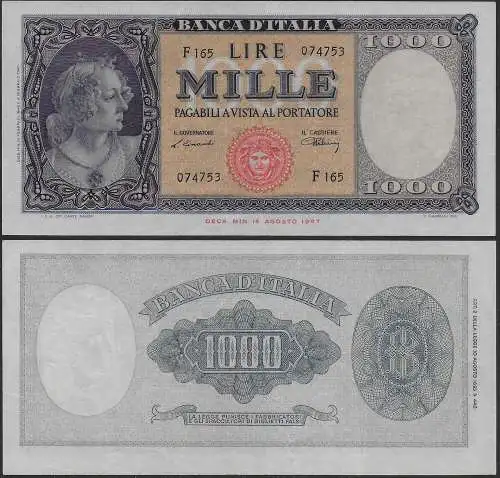 1948 Italia Lire 1.000 Bust of Italy SUP Rif. Gigante BI 54B
