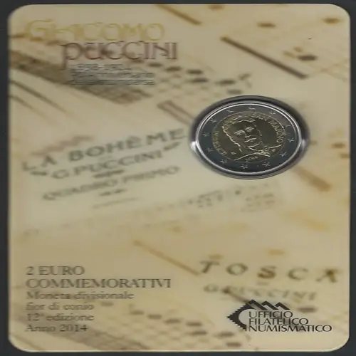 2014 San Marino euro 2,00 Giacomo Puccini FDC-MS65