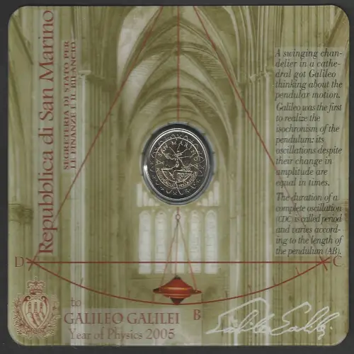 2005 San Marino euro 2,00 Galileo Galilei FDC-MS65 faulty package