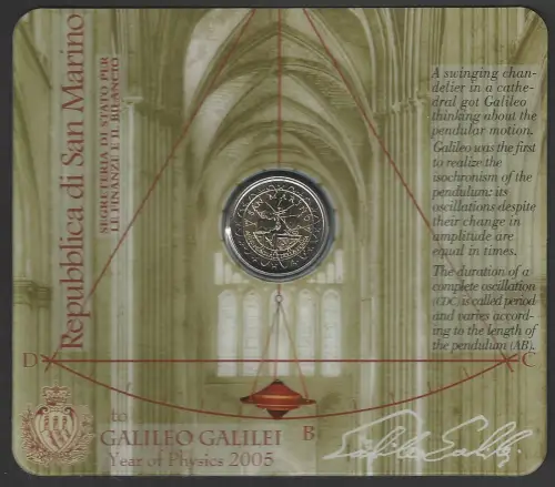 2005 San Marino euro 2,00 Galileo Galilei FDC-MS65 faulty package
