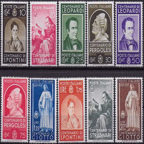 1937 Italia 100th Illustrious men 10v. MNH Sassone n. 426/35