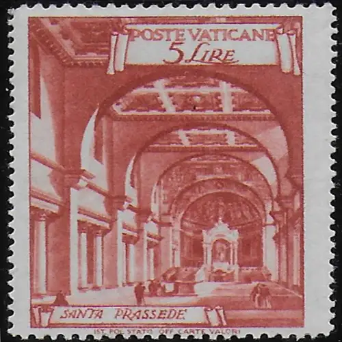 1949 Vaticano Basilicas Lire 5 varietà MNH Sassone n. 124v