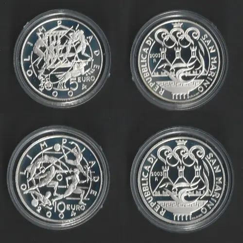 2003 San Marino 5euro +10euro Athens Olympics silver FS-PF65