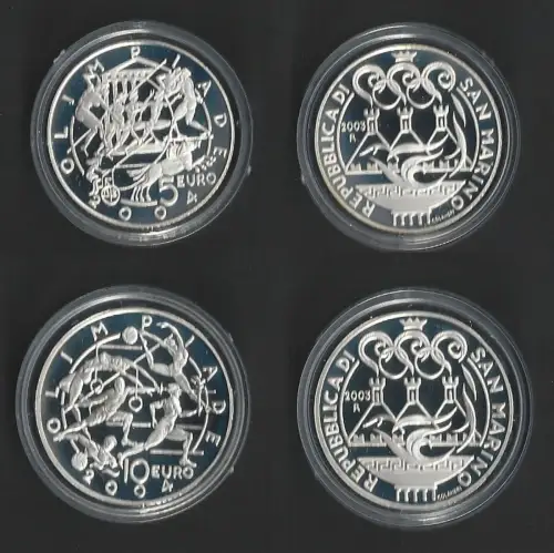 2003 San Marino 5euro +10euro Athens Olympics silver FS-PF65