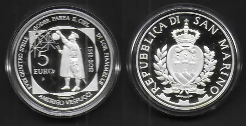 2012 San Marino 5euro Amerigo Vespucci FS-PF65
