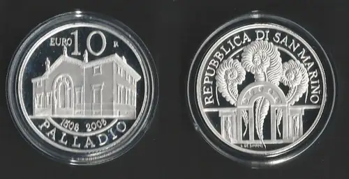2008 San Marino 10euro Palladio Villa Poiana FS-PF65