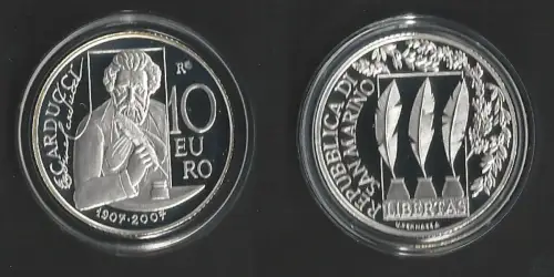 2007 San Marino 10euro Giosuè Carducci FS-PF65